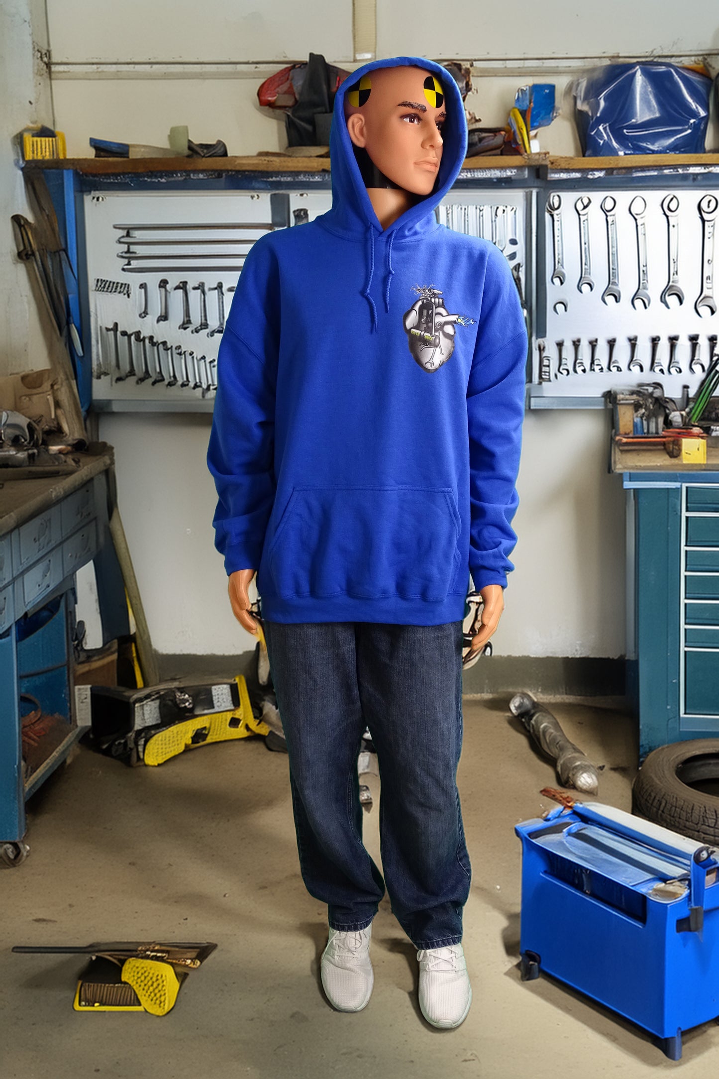 Greasy Knux Society Hoodie-Silver, Blue, & Yellow "Supercharged Heart" Design