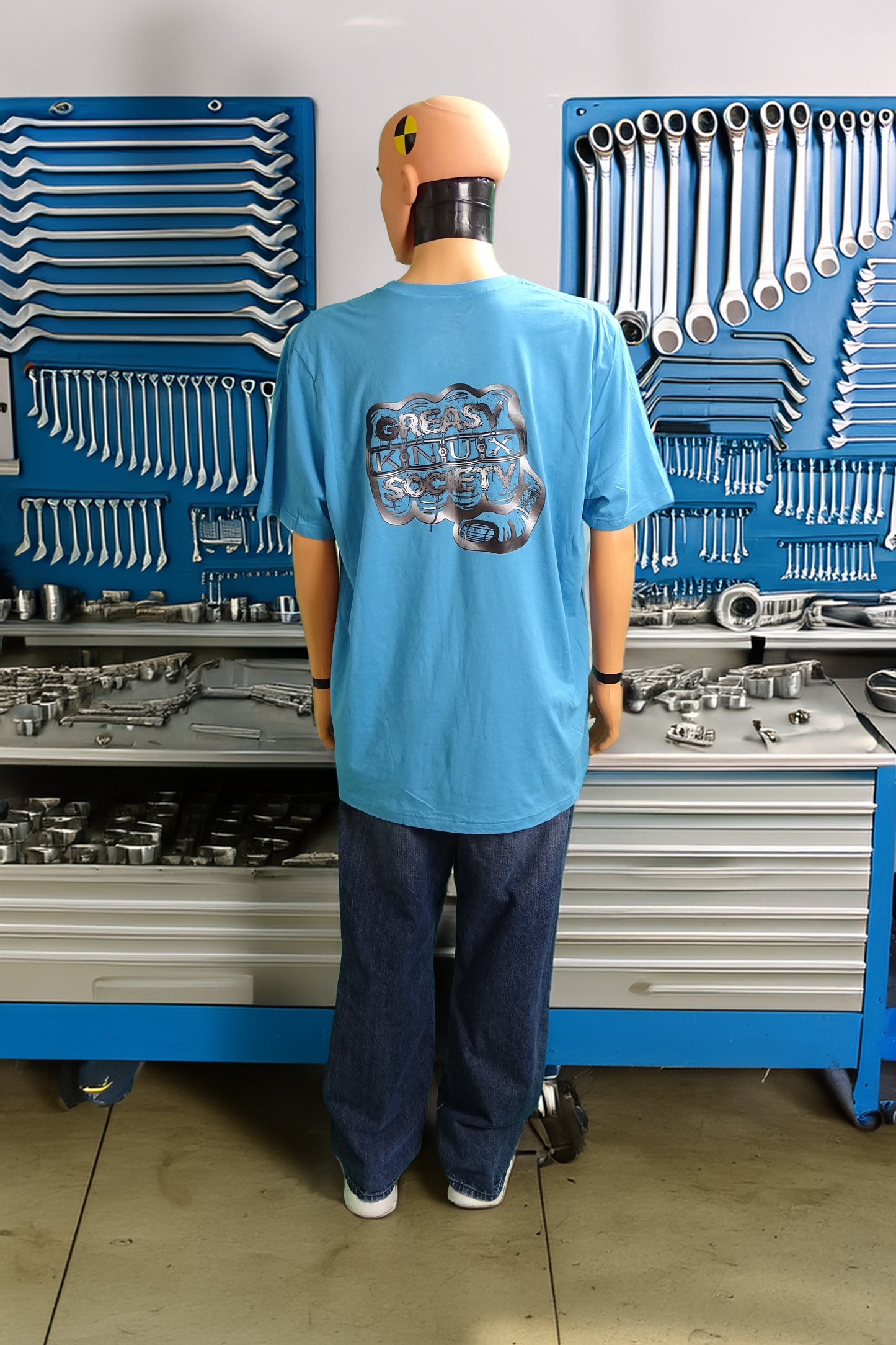 Greasy Knux Society T-Shirt-Silver, Blue, & Yellow "Supercharged Heart" Design