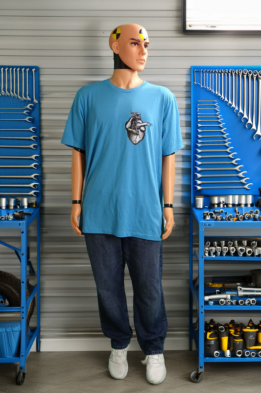 Greasy Knux Society T-Shirt-Silver, Blue, & Yellow "Supercharged Heart" Design